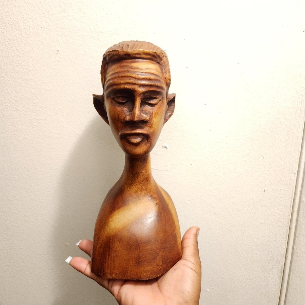 Hand Carved African Wooden Male Bust Sculpture 9" Tribal Folk Art Decor